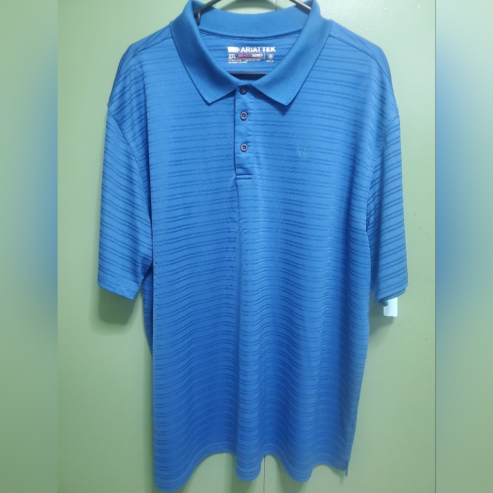 Mens Ariat Tek Striped Blue Polo Shirt